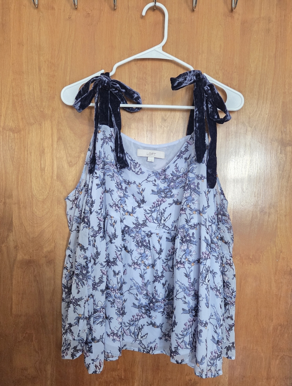LOFT Light Blue Floral Tie-Shoulder Off The Shoulder Blouse